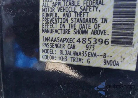 2014 Nissan Maxima 3.5 S/3.5 Sv z USA, uszkodzony, nr VIN 1N4AA5APXET485396